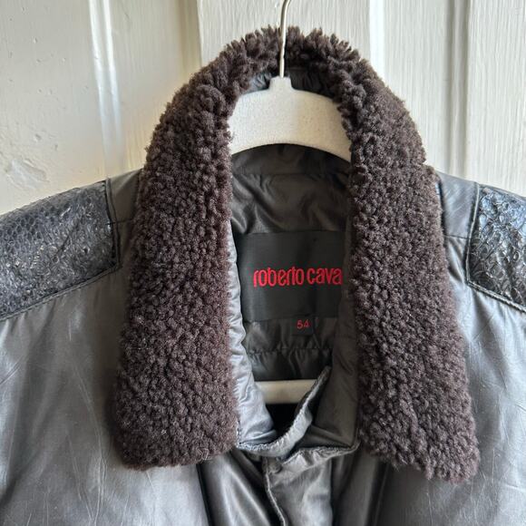 Roberto Cavalli Embossed Leather Trim Down Bomber Puffer Coat - Picture 8 of 12